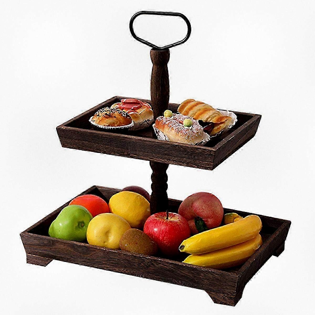 Double Layer Cake Stand for Desserts, Roasted Finish Display Tray