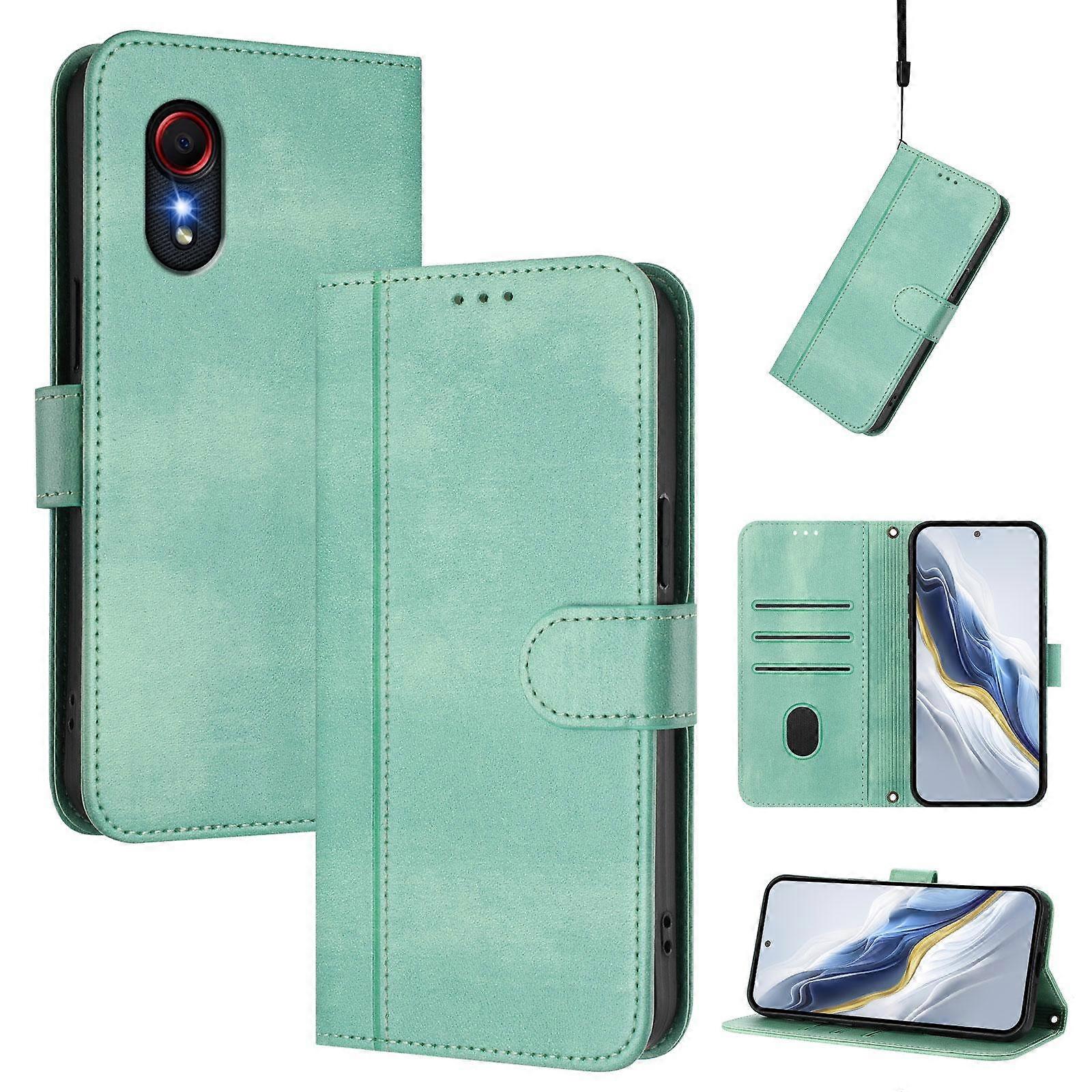 Line Splicing Buckle Retro Leather Phone Case