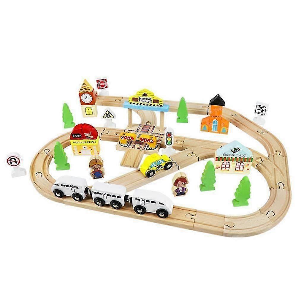 Train Railway Set Toy Traffic Signs Tree Wood Construction Toy for Preschool