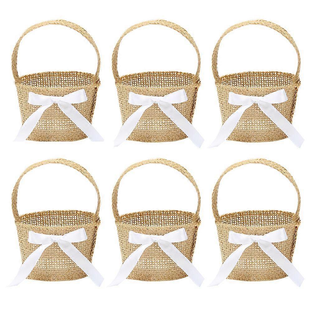 6pcs Handheld Easter Egg Basket Wedding Burlap Flower Girl Basket Desktop Baskets