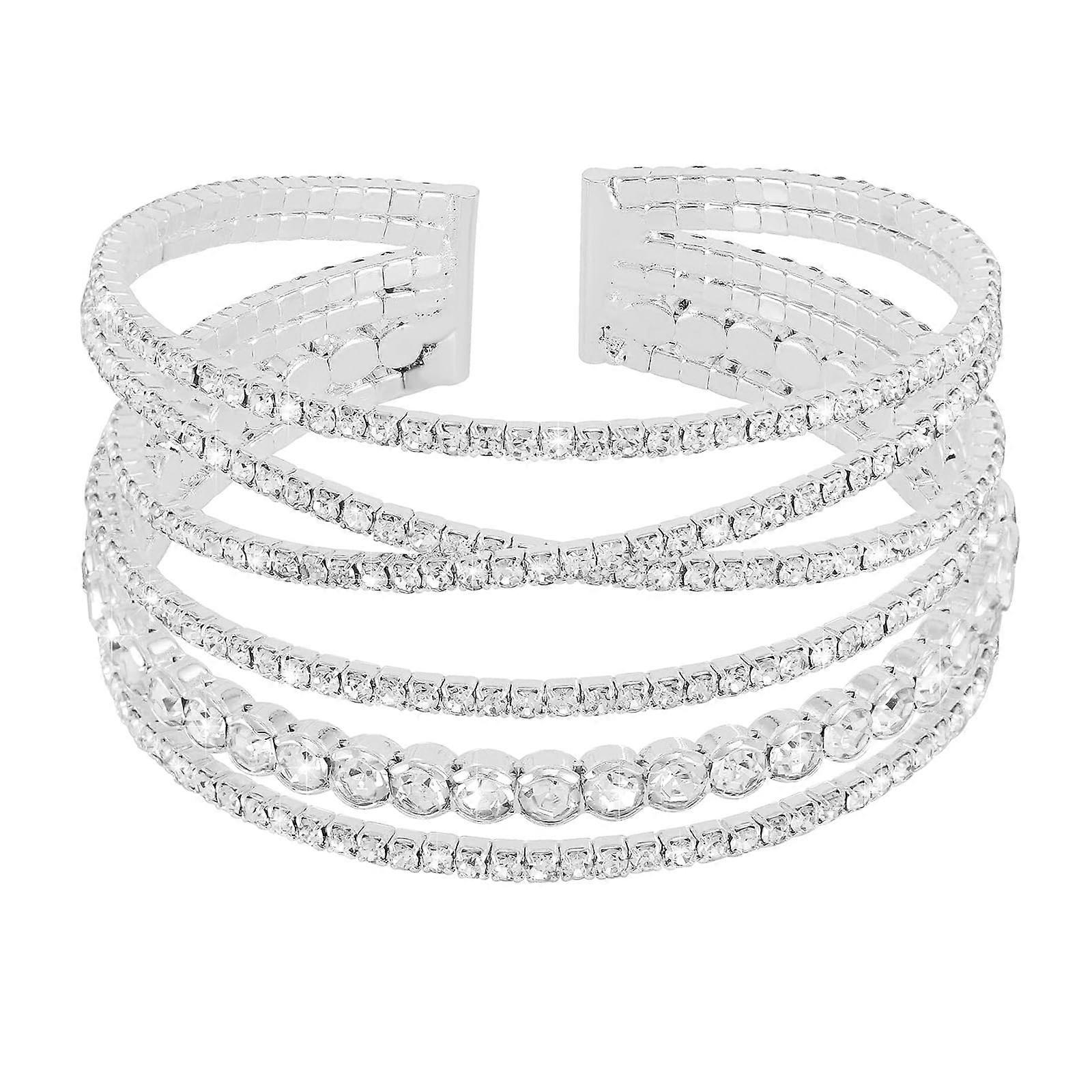 Crystal Rhinestone Bracelet 1-3pcs Multi-Layered For Women With Silver-Stranded Layer