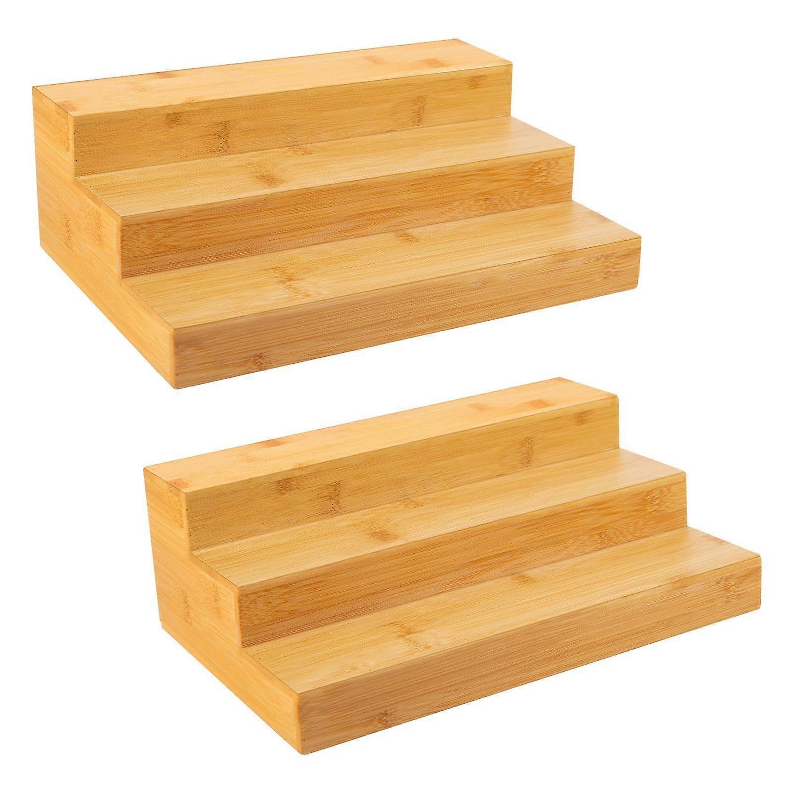 Bamboo Spice Rack Organizer for Cabinet 3 Tier Countertop Step Spice Shelf for Kitchen Storage and Organizer (2 Pack, Cabinet)