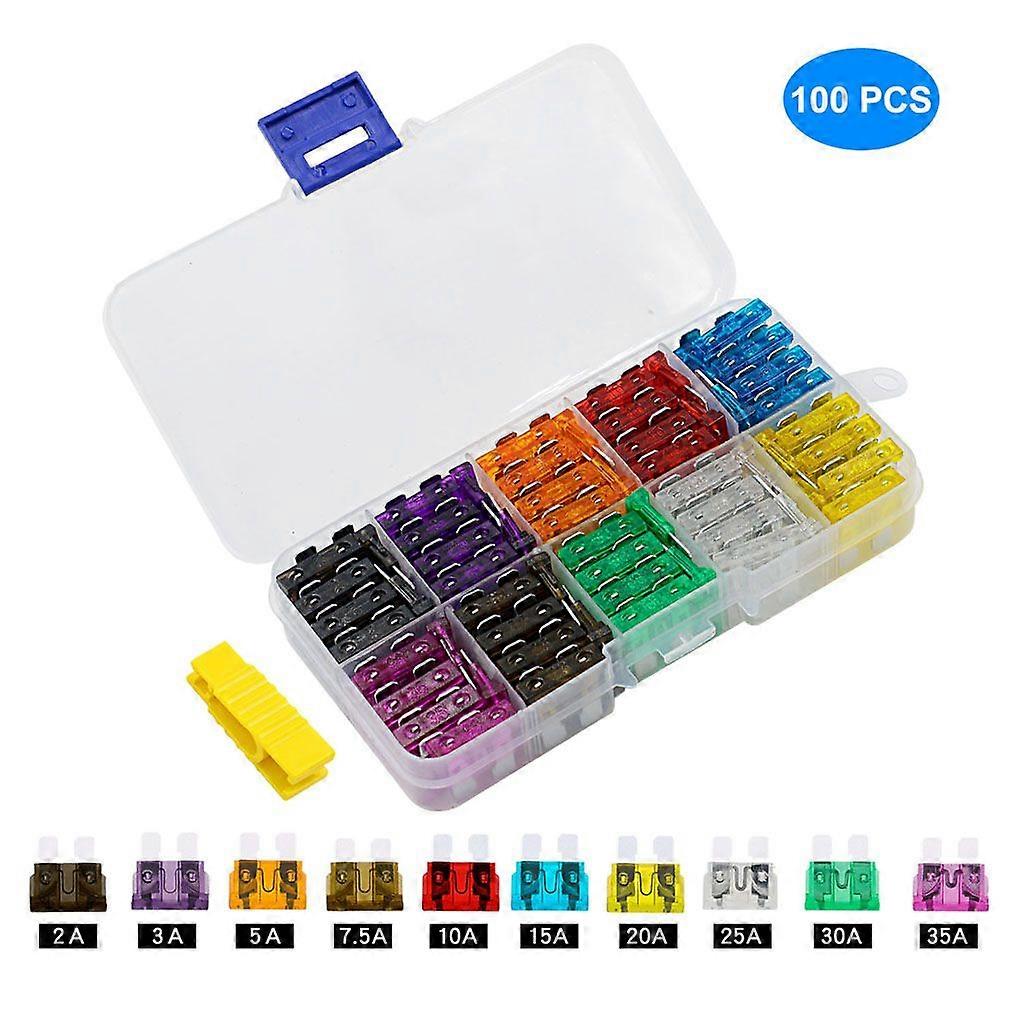 100pcs Car fuse Box Standard Medium Fuse Blade Fuse Box Auto Fuse Car 2A 3A 5A 7.5A 10A 15A 20A 25A 30A 35A Blade Fuse K