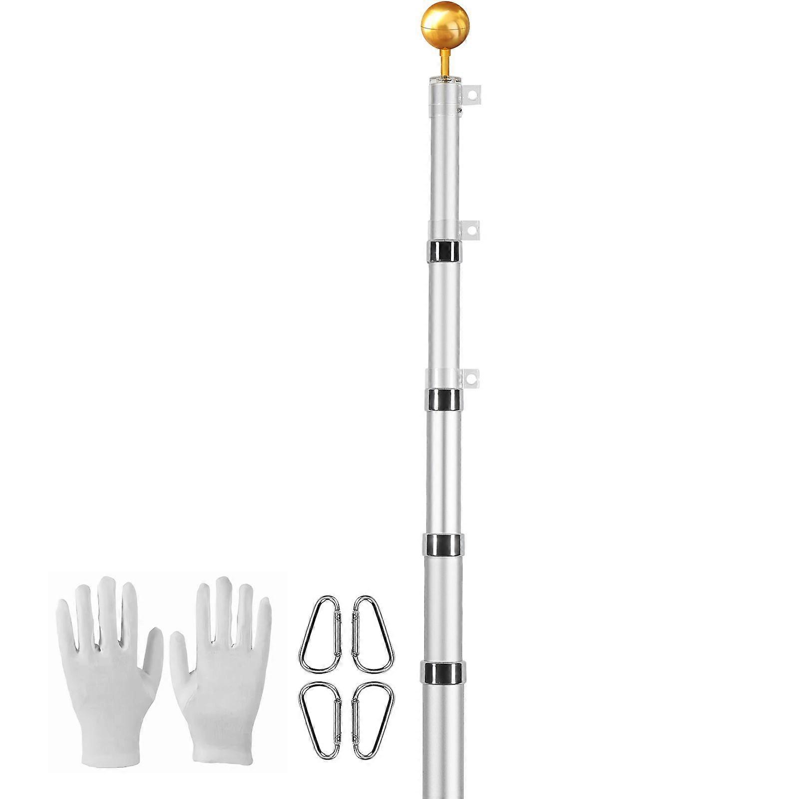 25FT Telescopic Flagpole Kit, Heavy Duty Aluminum Alloy Flag Pole Kit in Ground for Outside, 3 Display Modes Flagpole, Silver