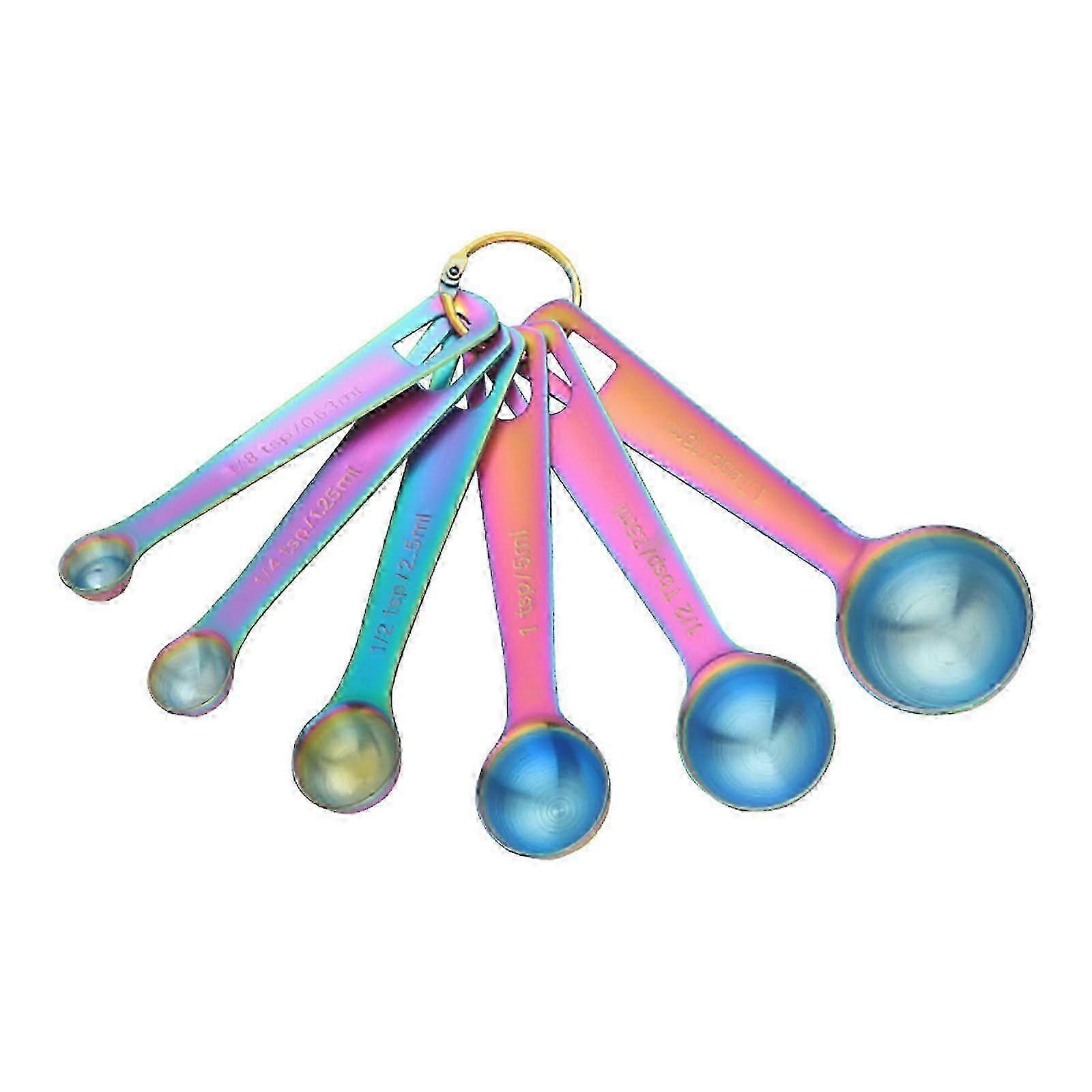 6-Piece Steel Measuring Spoons, Rainbow-Colored Set Stainless