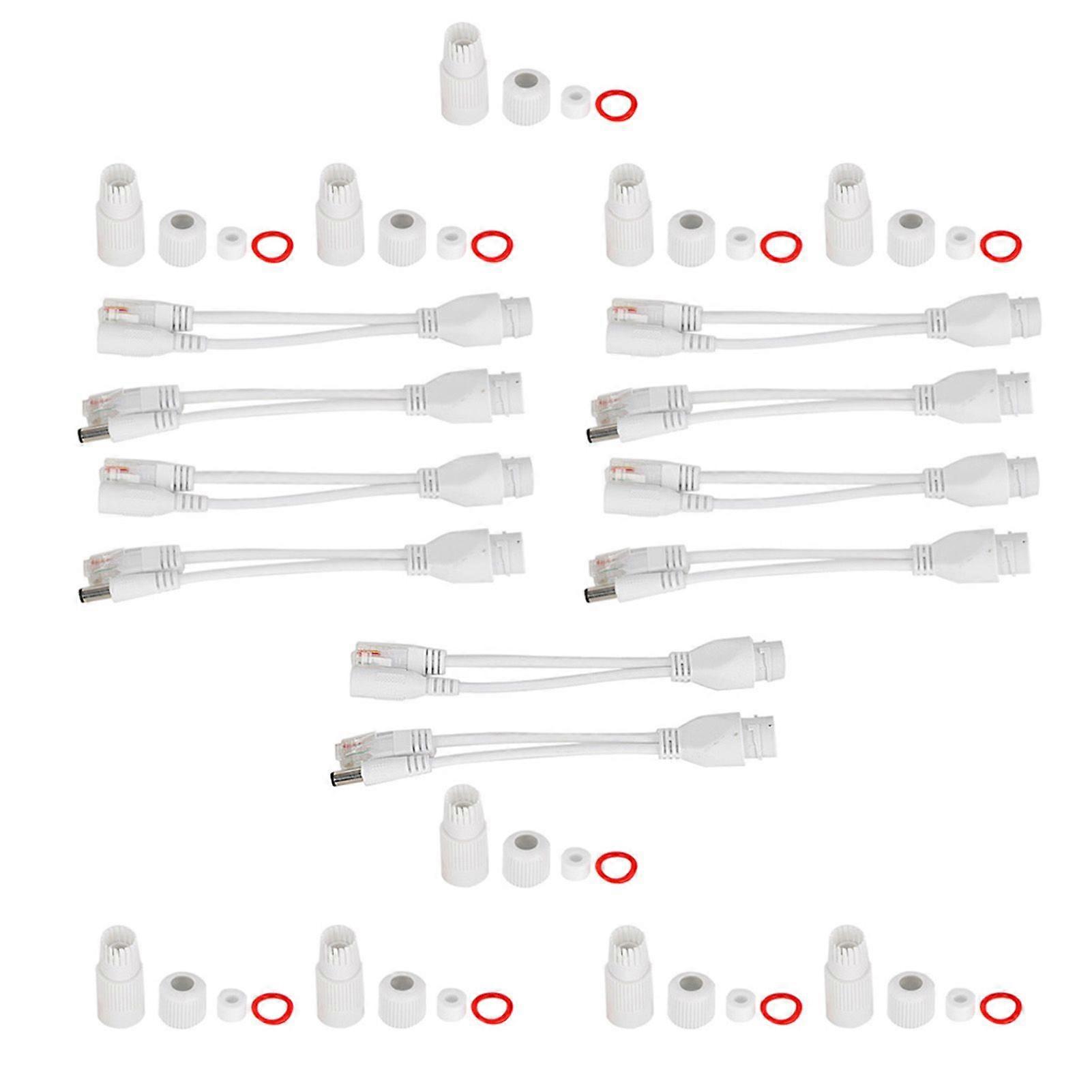 SSRGV 5 Pairs Ethernet POE Splitter Adapter Injector DC12V Waterproof for IP CameraWhite