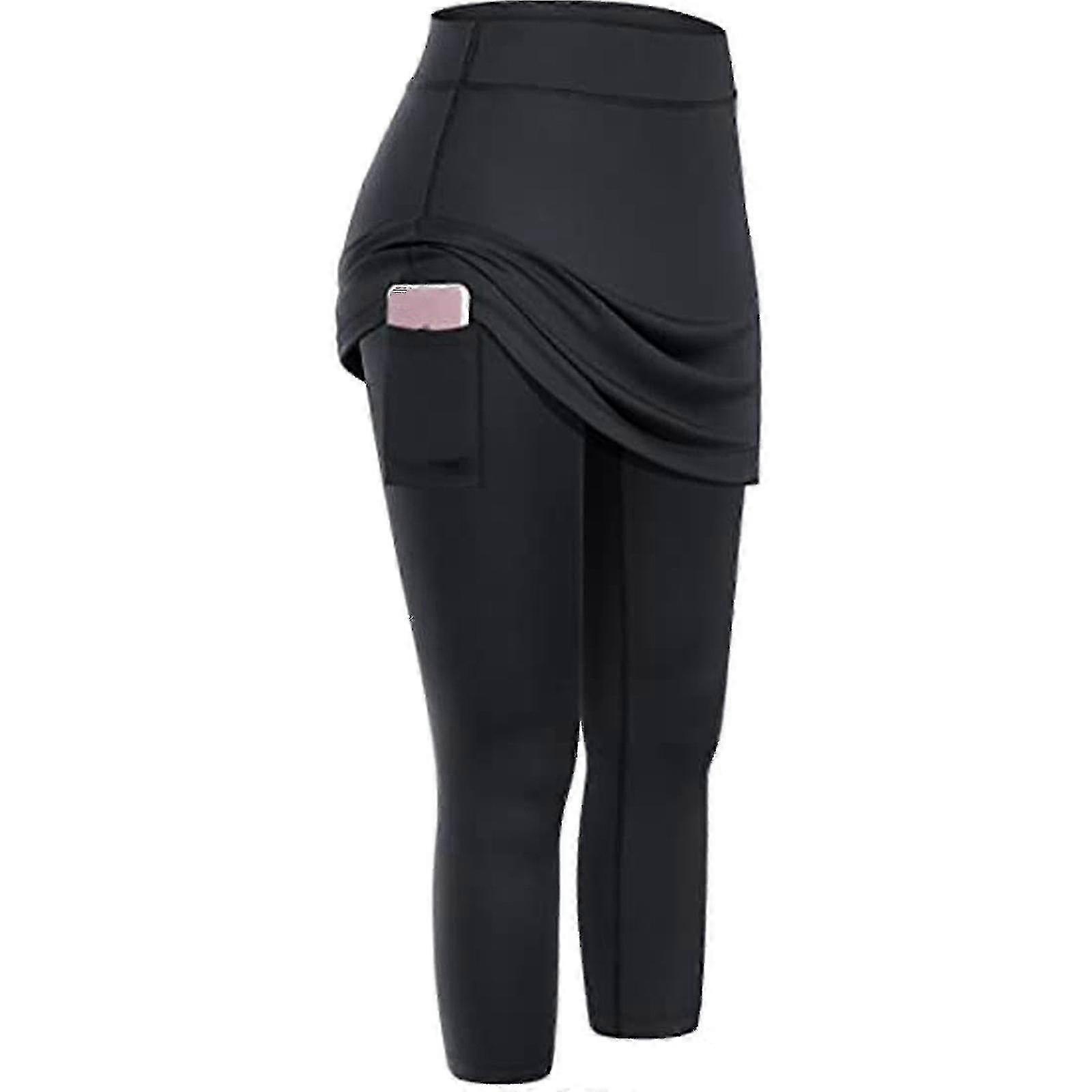 High-Waisted Yoga Leggings with Pockets for Women's Sports Elastic Capri Skirts
