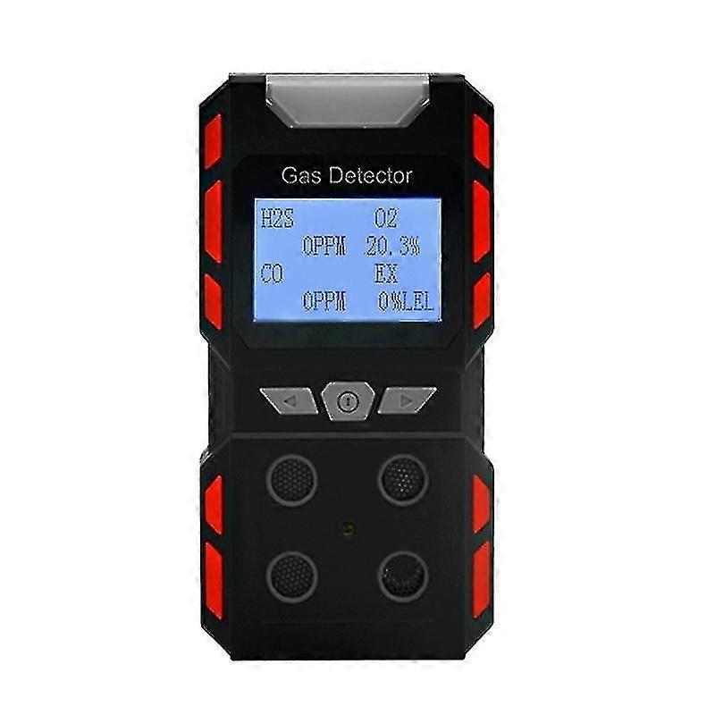 Portable 4 Gas Detector, Sound Light Vibration Rechargeable Lcd Screen-Black