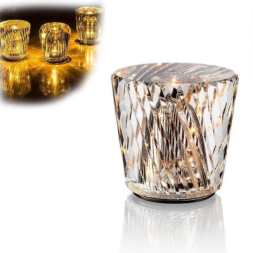 Led Crystal Light, Mini Rechargeable Crystal Glass Led Table Lamps with 3 Color Changing Light