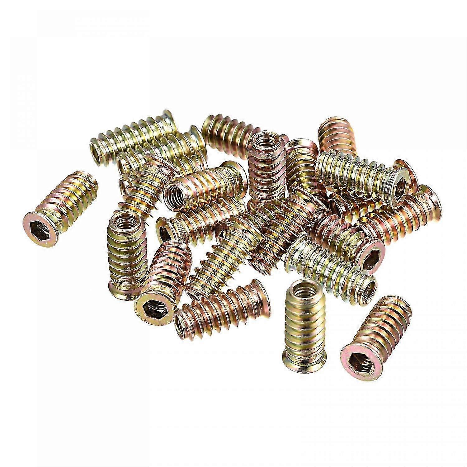 M6x25mm Hex Socket Threaded Inserts for Wood Furniture Screw-in Nuts 100pcs