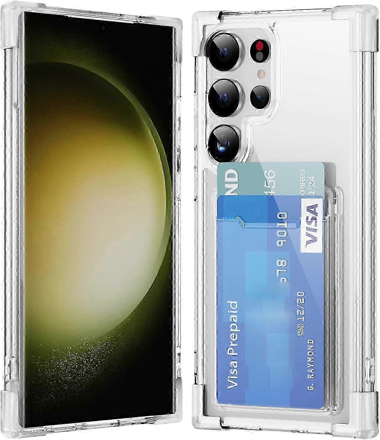 For Samsung Galaxy S24 Ultra Clear Case with Card Slot, Clear Flexible Soft TPU Four Corners Shockproof Cover with Card Holder