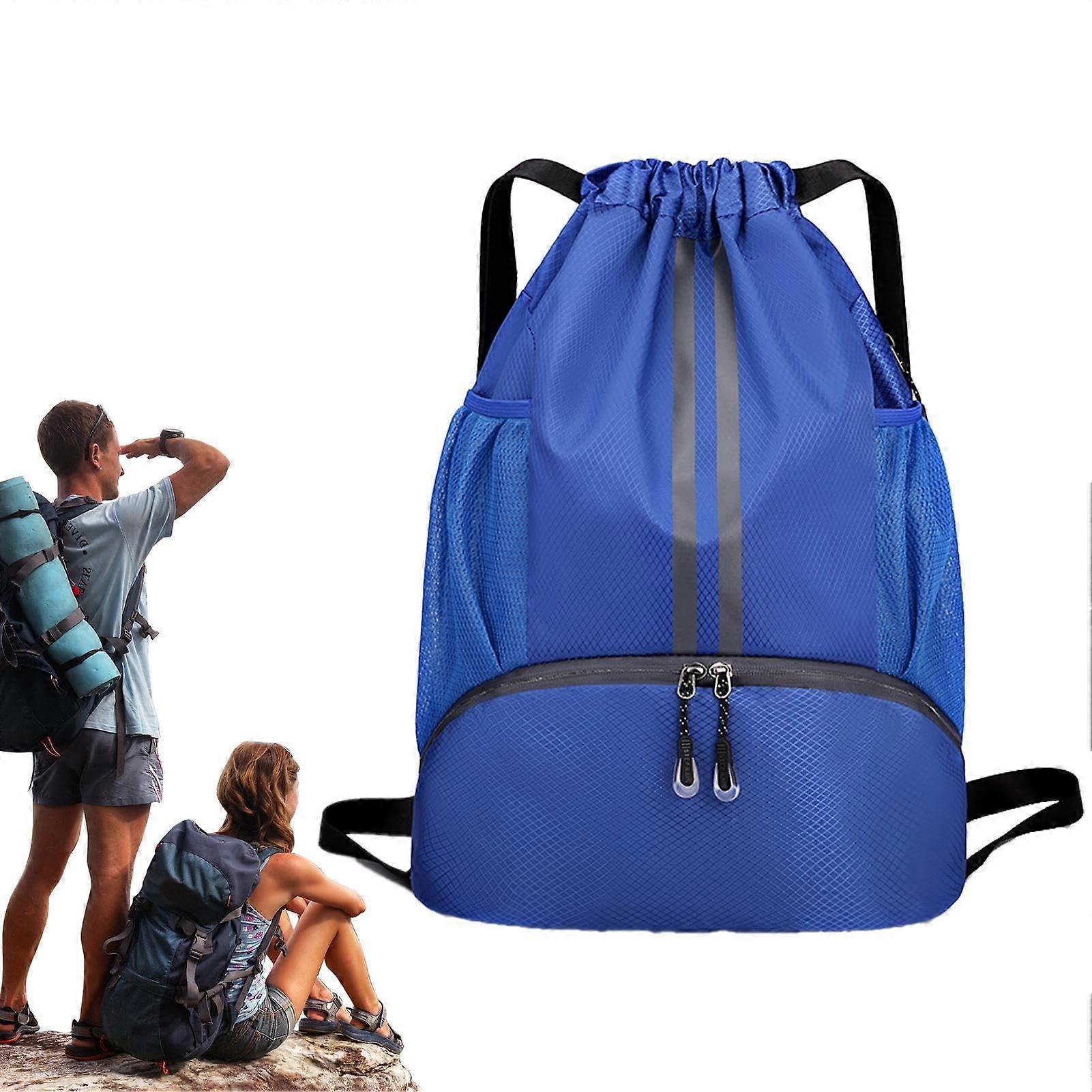 Basketball Backpack with Drawstring  Wet and Dry Separating Gym Bag Blue