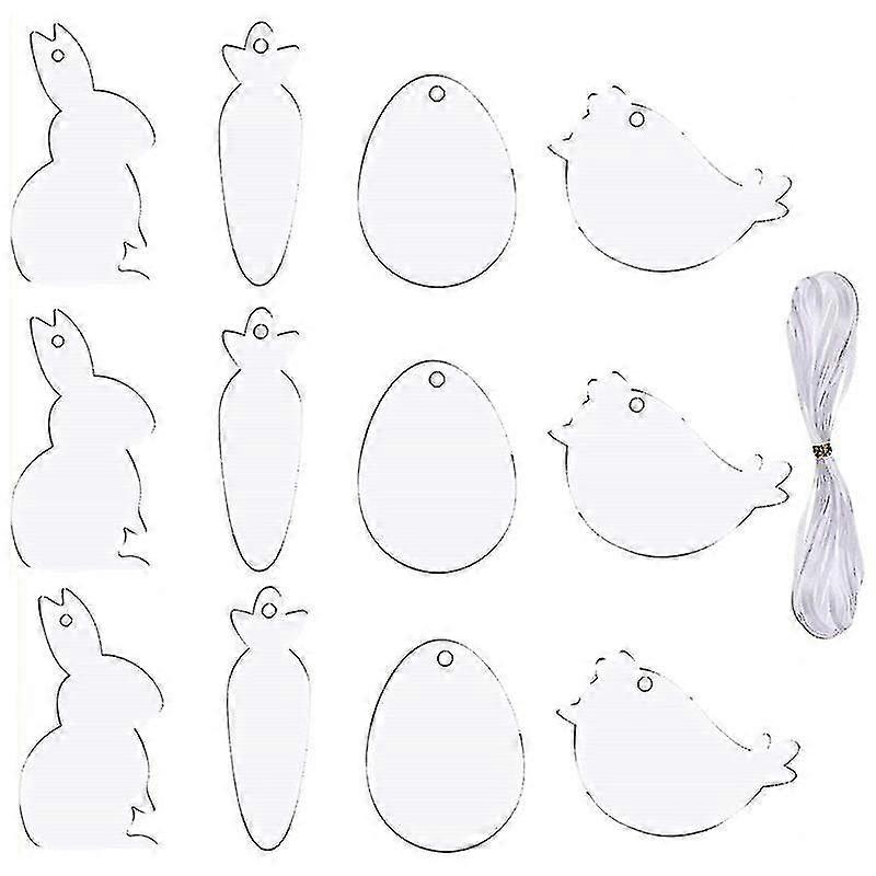 12pcs/set Easter Ornaments Cartoon Diy Smooth Surface Rabbit Chick Carrot Acrylic Discs Holiday Supplies Q