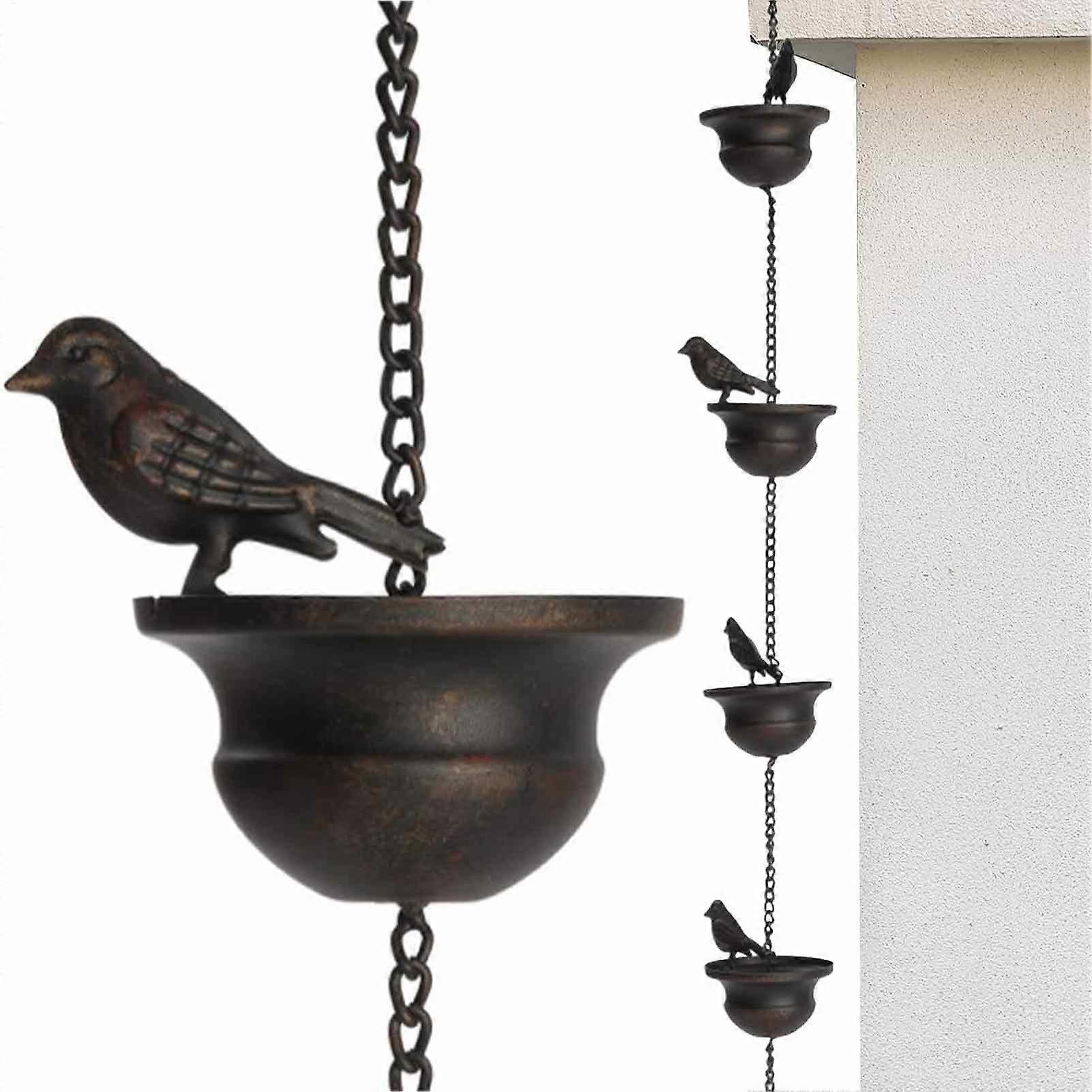 Rain collection chain – Rain chain for gutter Decorative rain chain, rainwater collector outdoors, movable birds in cups, bells