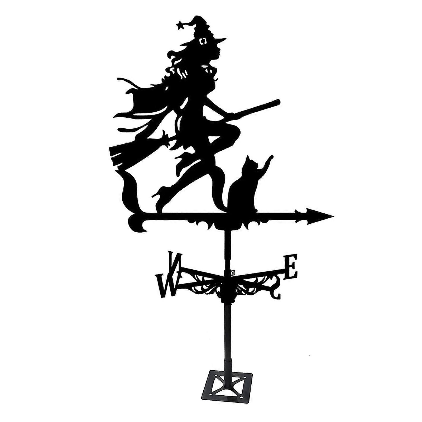 Weather Vane Stainless Steel Witch And Cat Design With Wind Direction Indicator Metal Mounting Bracket