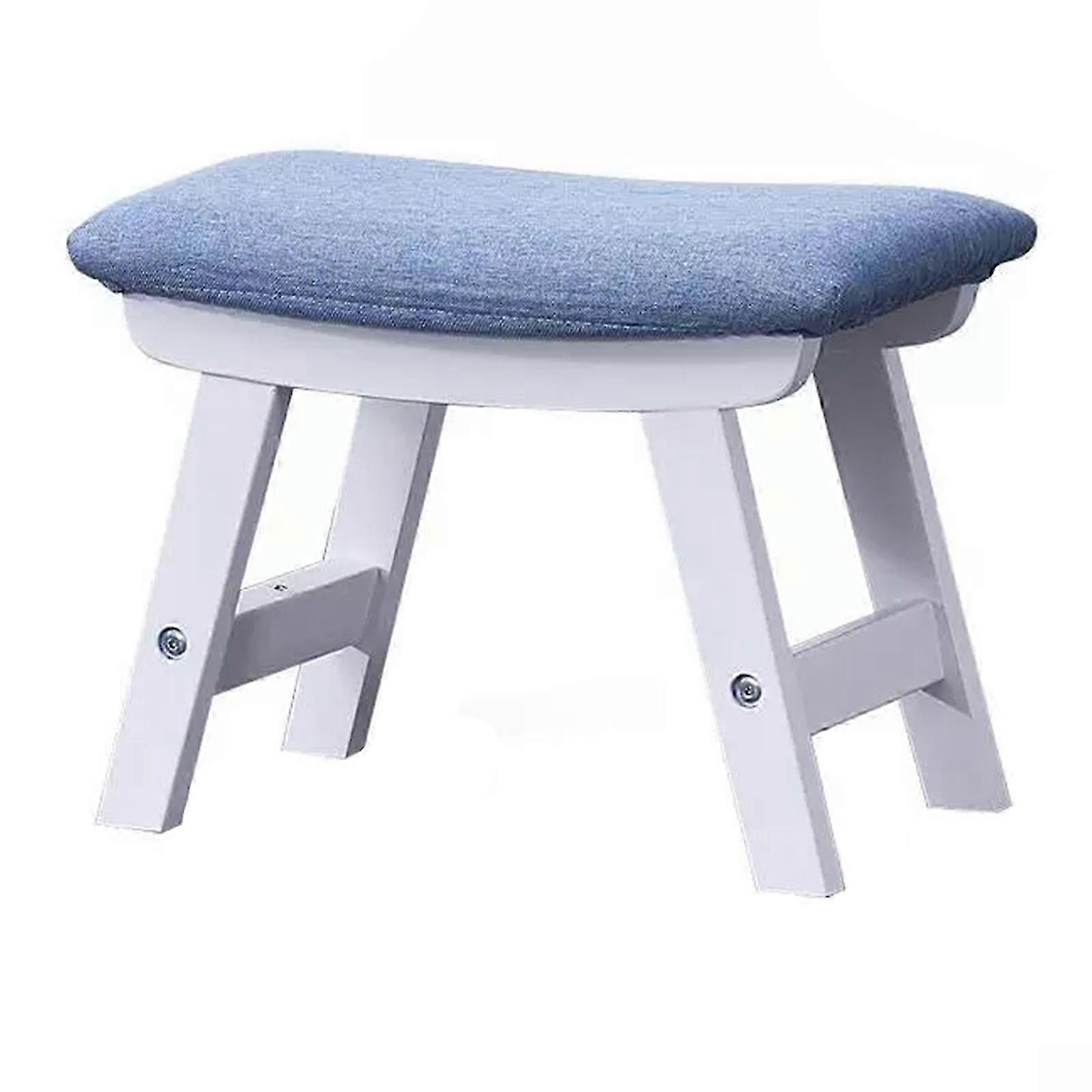 Footstool Wooden Structure Sponge Cushion Step Stool Home Decor White Blue