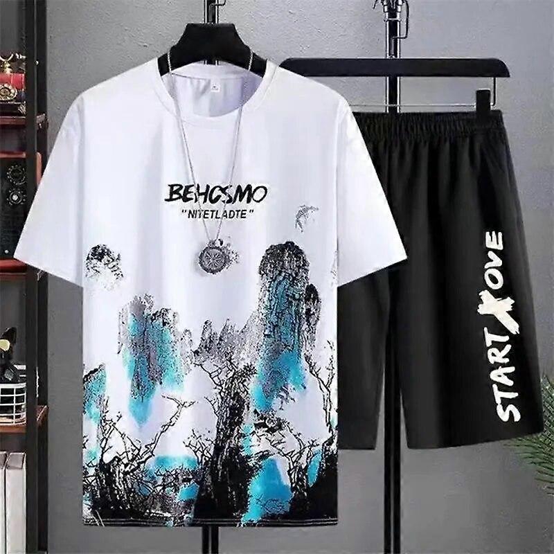 Summer Men's Two Piece Set Gradient Casual T-Shirt and Shorts Sets Men Sports Suit Fashion Short Sleeve Tracksuit Pullover