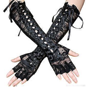 Women's 15'' Long Elbow Lace Half Finger Gloves Opera Bridal Dance Gloves for