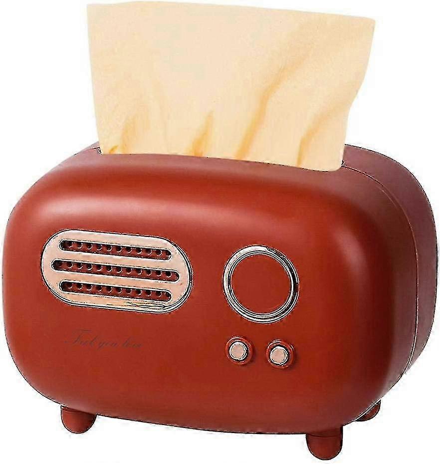 Retro Rectangular Radio Pattern Tissue Box, Practical & Stylish, Red