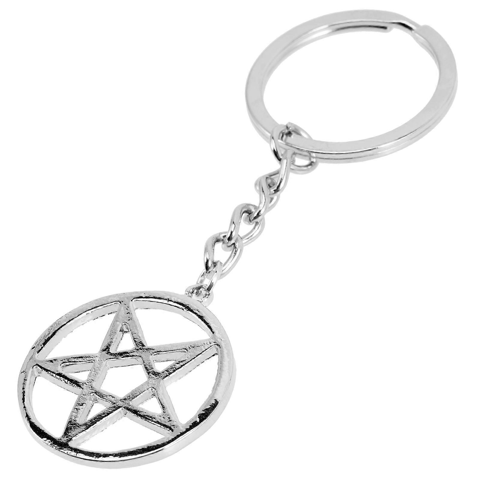 Pentacle Pendant Keyring with Rhinestone Inlay Durable 5 Pointed Star Hanging Charm for Keys, Bags, and Backpacks Sparkling Wiccan Accessory