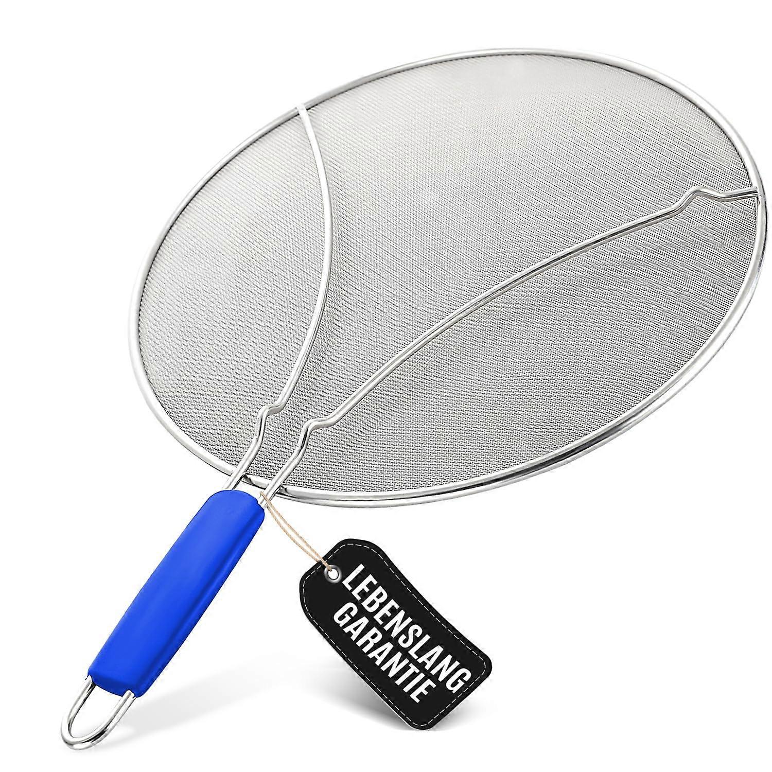 Large Splatter Screen for Frying Pan  Blocks Oil Splashes  Stainless Steel  Dark Blue