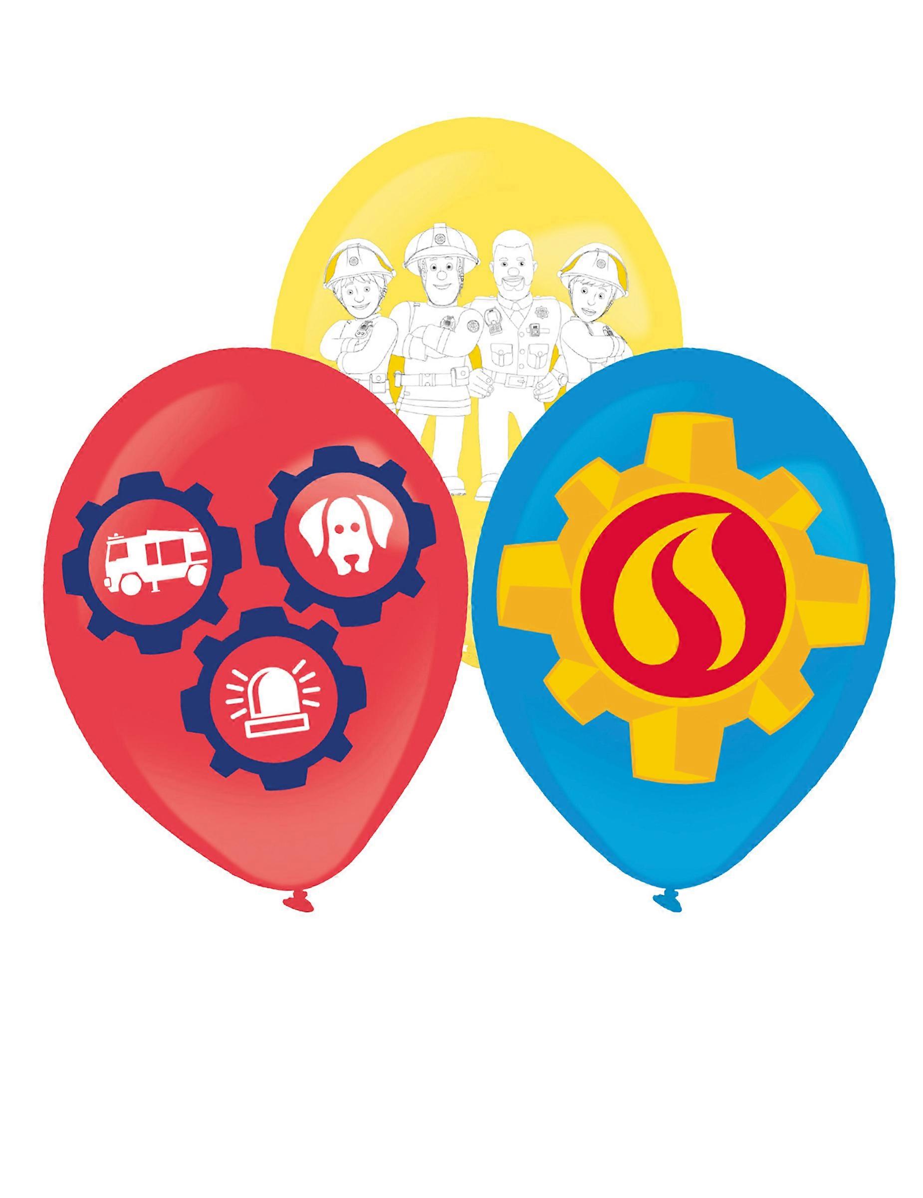 6 Fireman Sam Latex Balloons 27.5 cm