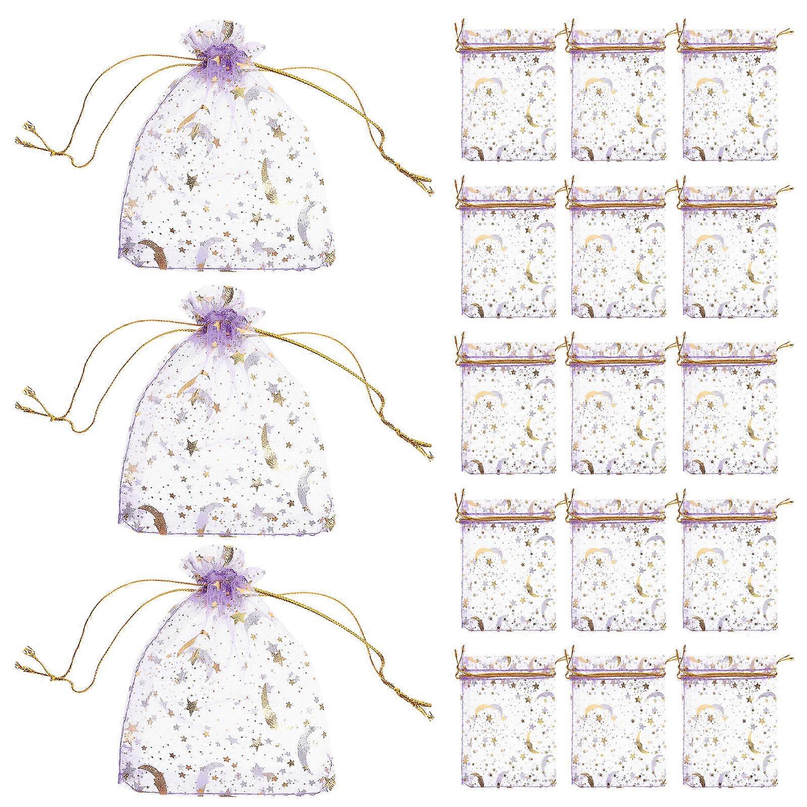 キャンディー収納巾着スターオーガンザバッグパープルラウンド巾着パーティー好意包装50個