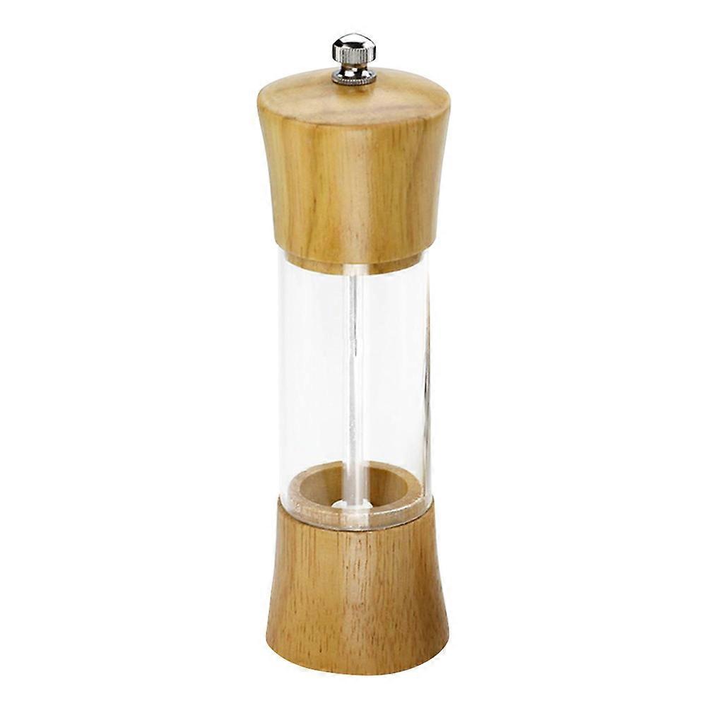 Refillable Pepper Grinder Manual Operation Oak Acrylic for Indoor BBQ Fine Pepper Grinding 1Set