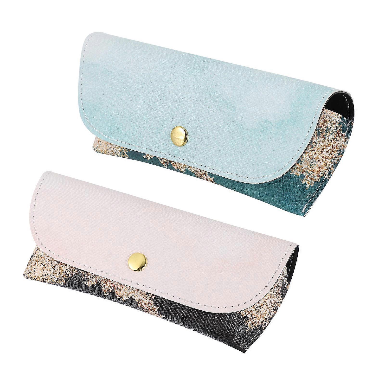 Soft Eyeglasses Case Supple Leather Portable Spectacle Case For Daily Use And Travel 2Pcs