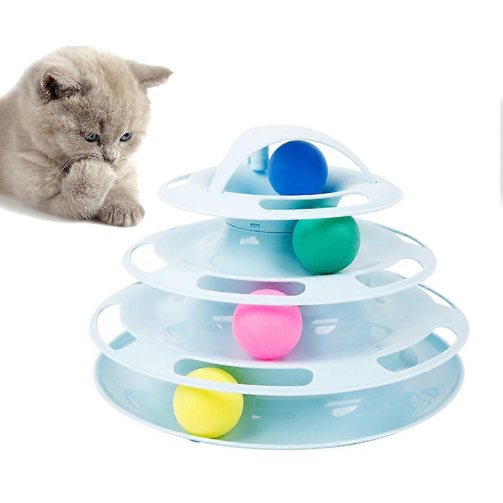 Interactive Kitten Toy Rotating Ball Turntable Cat Turntable Interactive Toy Blue 25*25*18cm Cat Owners 1Set