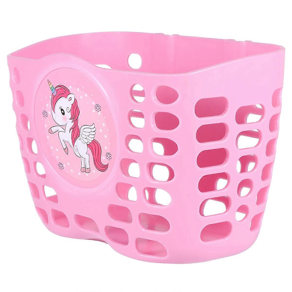 Thickened Pink Plastic Front Basket for Scooter and Bike – Small Horse Design, , Durable Storage Basket for Easy Installation