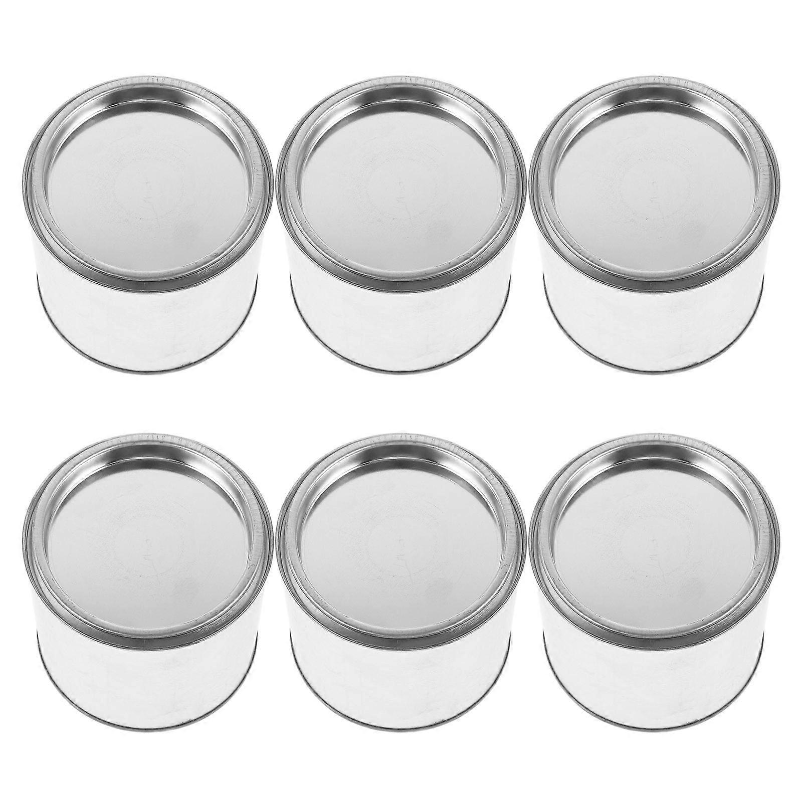 Paint Container With Lid Iron Round Shape Ink Storage Other Place Use 0.5L Silver 6Pcs