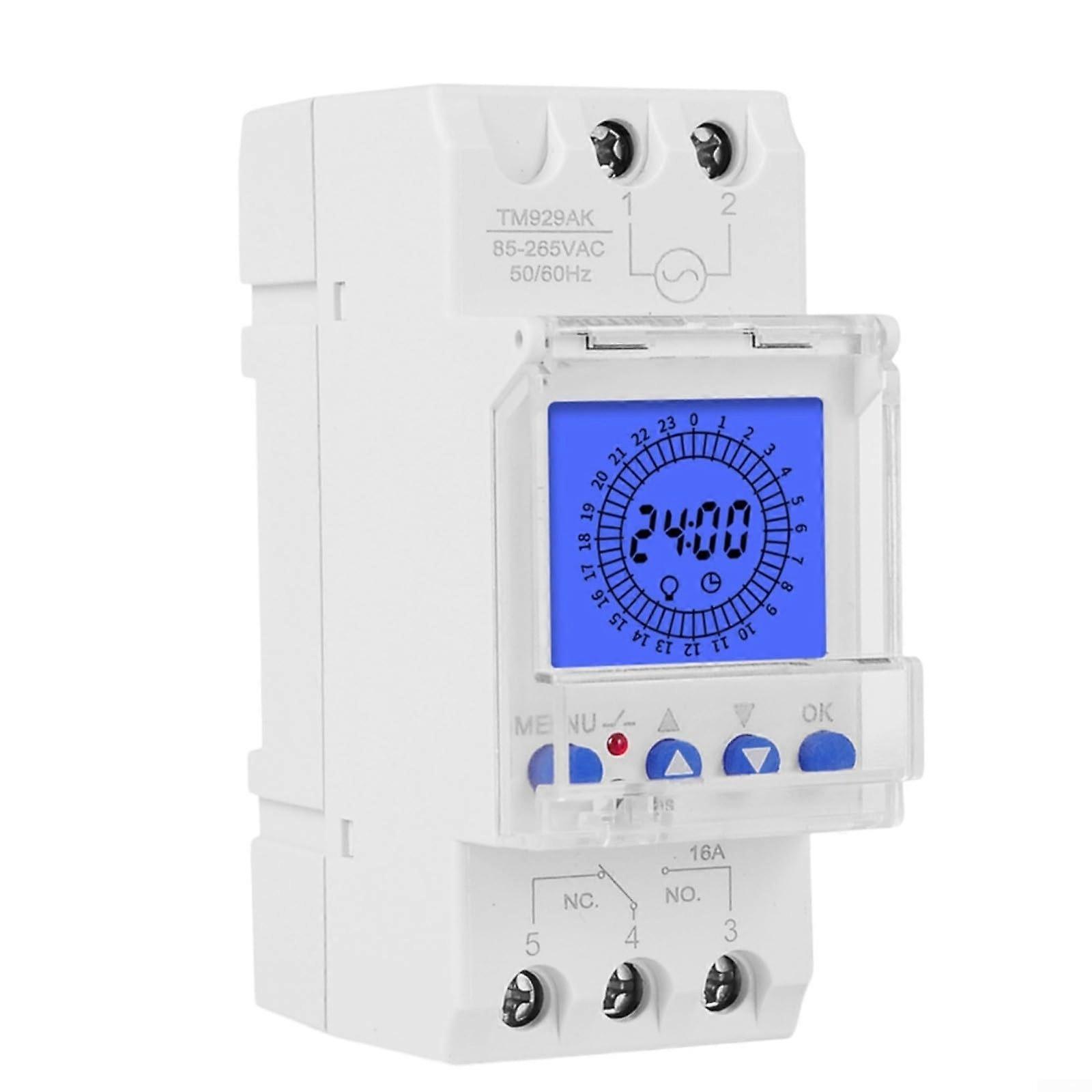Replaceable Battery Intelligent Analog Timer Switch, 24 Hours LCD Display 85265V 16A DIN Rail Mount for Home Automation Industrial Control Ref: 6636