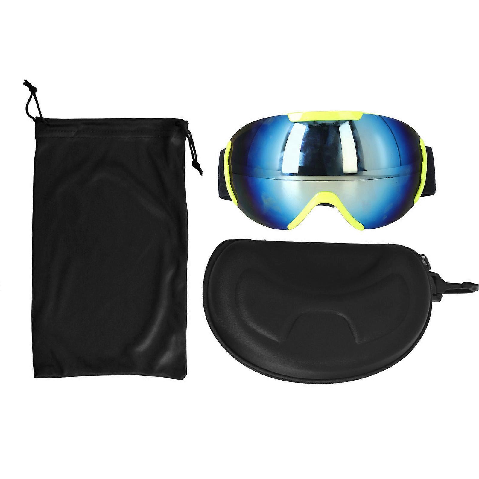 Ski Goggles with Polyethylene Coated Lenses, Anti-Fog, Double Layer, Adjustable, Rimless, Snowmobile Ski Accessories, Yellow