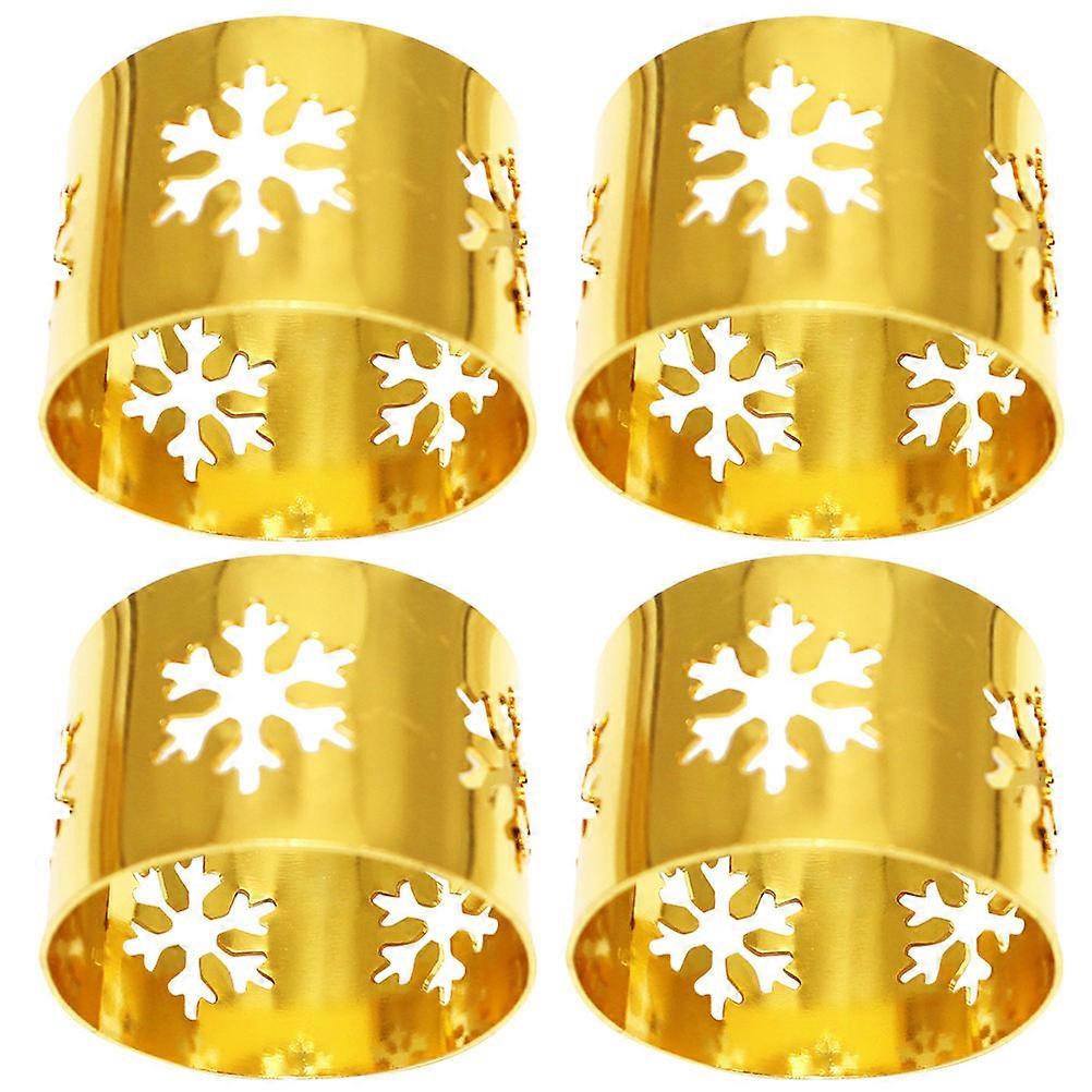 Decorative Napkin Rings Christmas Party Golden 4.5x4.5x3cm Hollow Snowflake Napkin Holders 4Pcs