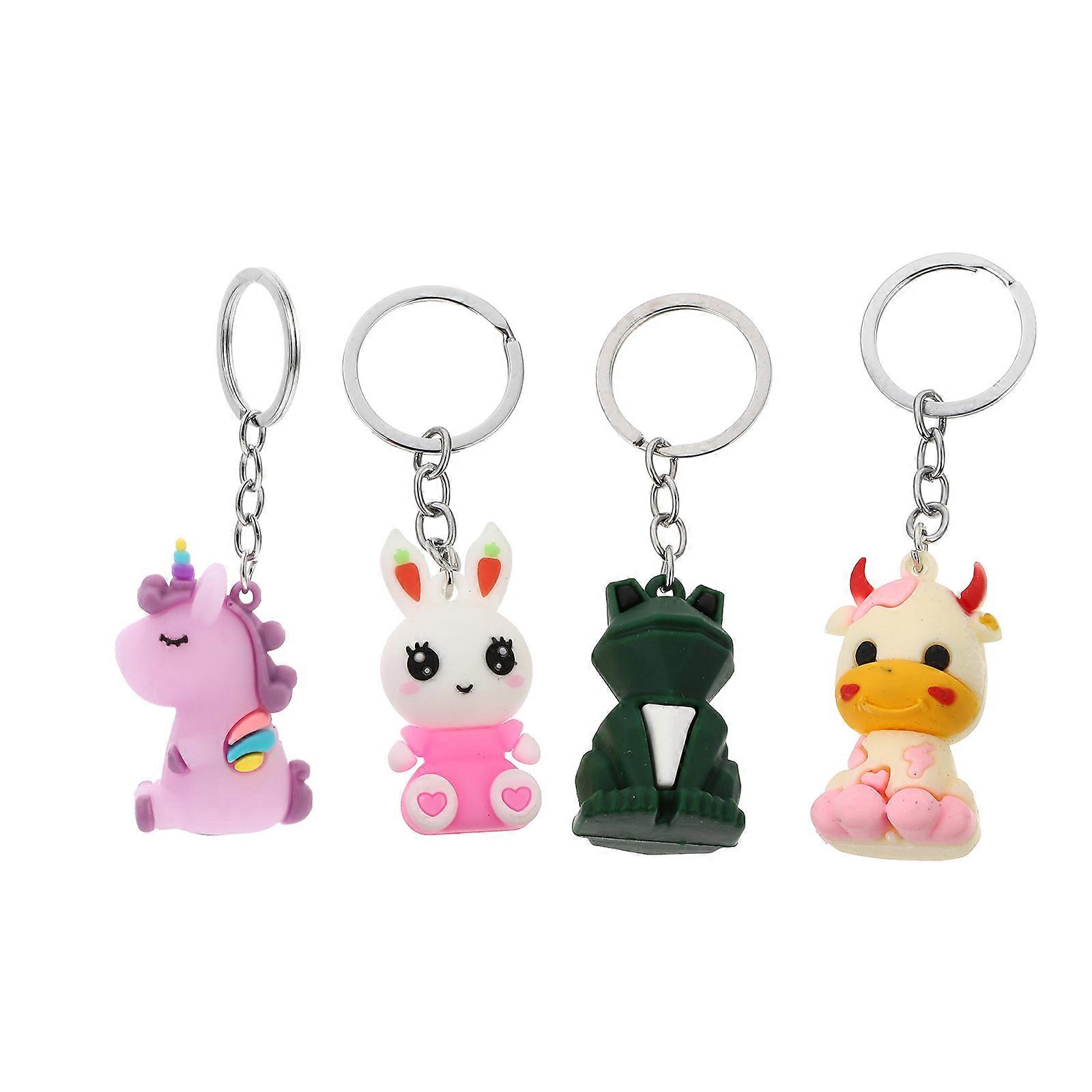 Mini Backpack Keyring Decorative Key Rings Cartoon Animal Shape Assorted Color 10x3.5cm Organize Keys 4Pcs