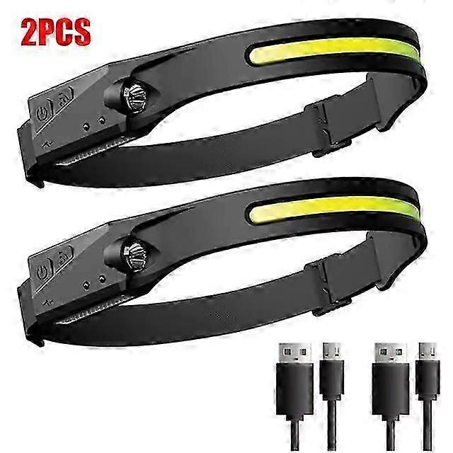 2pcs LED Sensor Headlamp USB Rechargeable Led Head Torch Built-in Battery Head Flashlight Outdoor Camping Fishing Headlight Lantern
