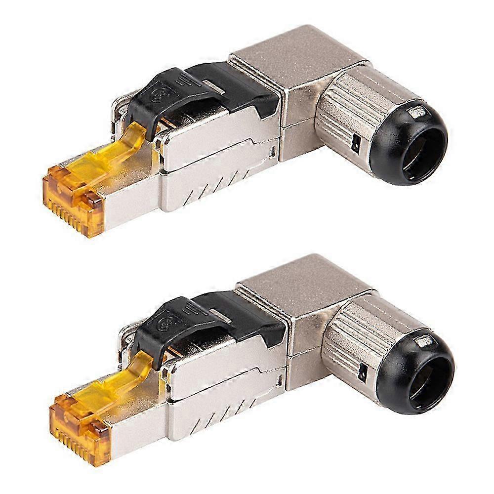 2Pcs RJ45 Full Shielded Zinc-Alloy Field Plug 90 Degree Angled CAT8 STP Field Termination Connector Edition 0708