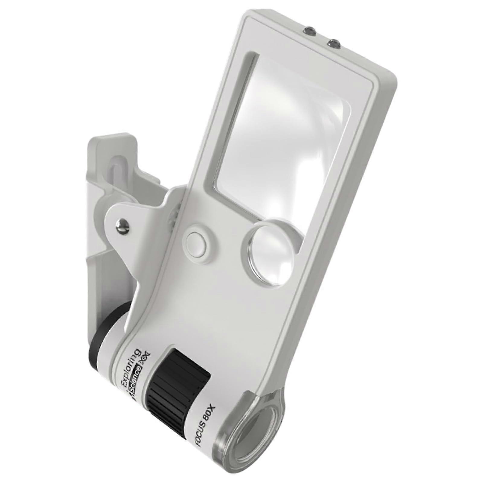 Professional handheld magnifier with LED light for hobbyists, reading, printed cards, coins, inspection, white