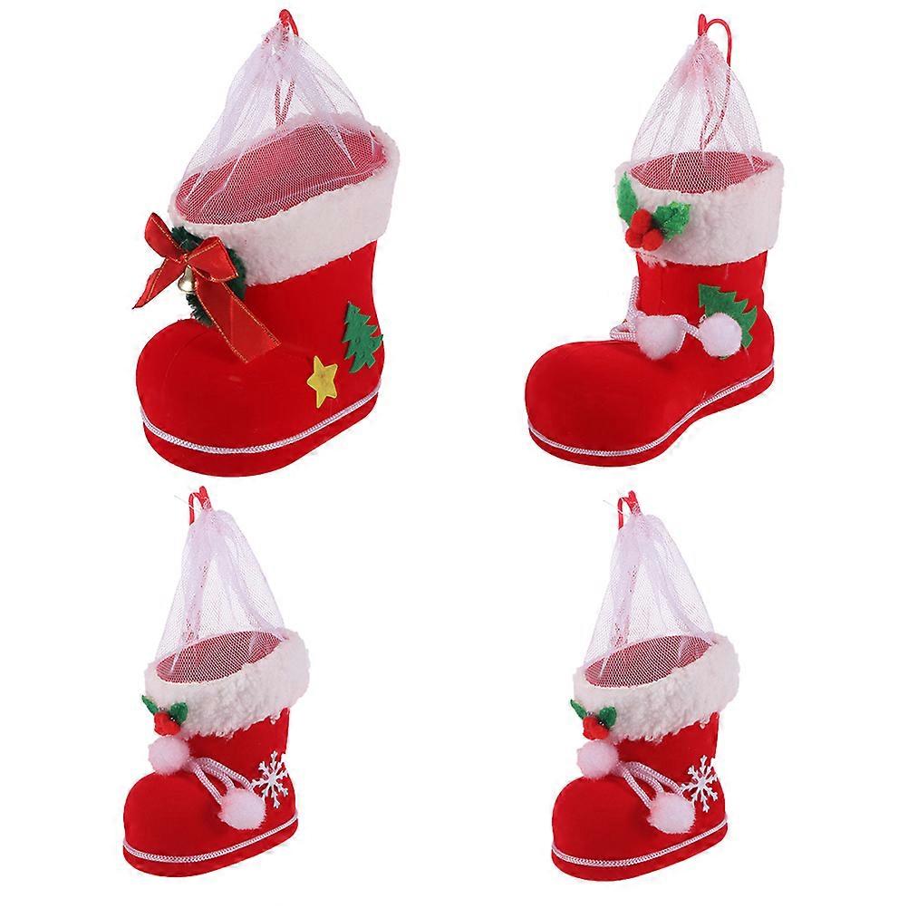 Candy Storage Sacks Christmas Boots Candy Bag Home Decor Boot-Shaped Red 4Pcs