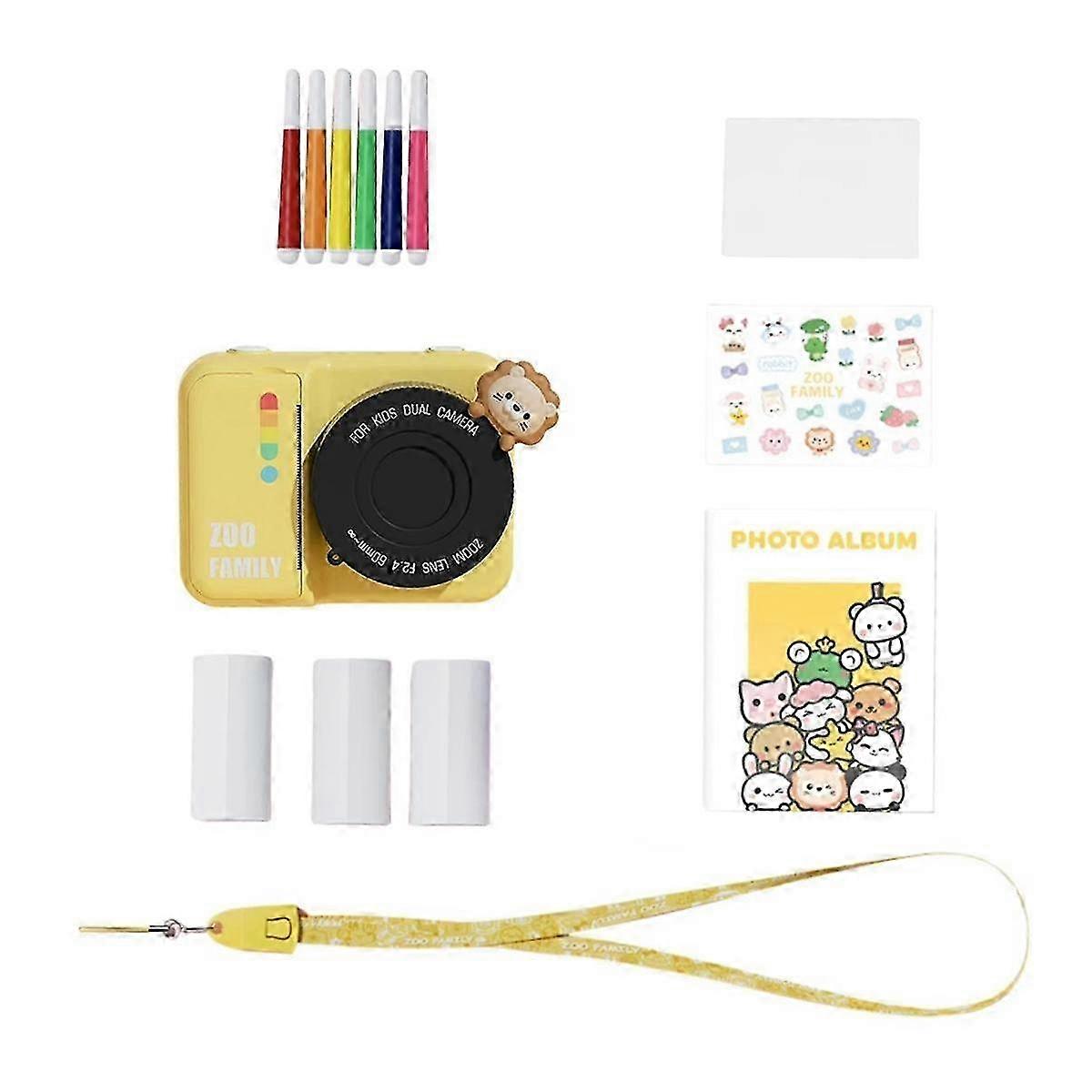 Kids Instant Print Camera 3Inch Screen WIFI HD Digital Camera with 48MP Dual Lens Thermal Photo Paper in Yellow