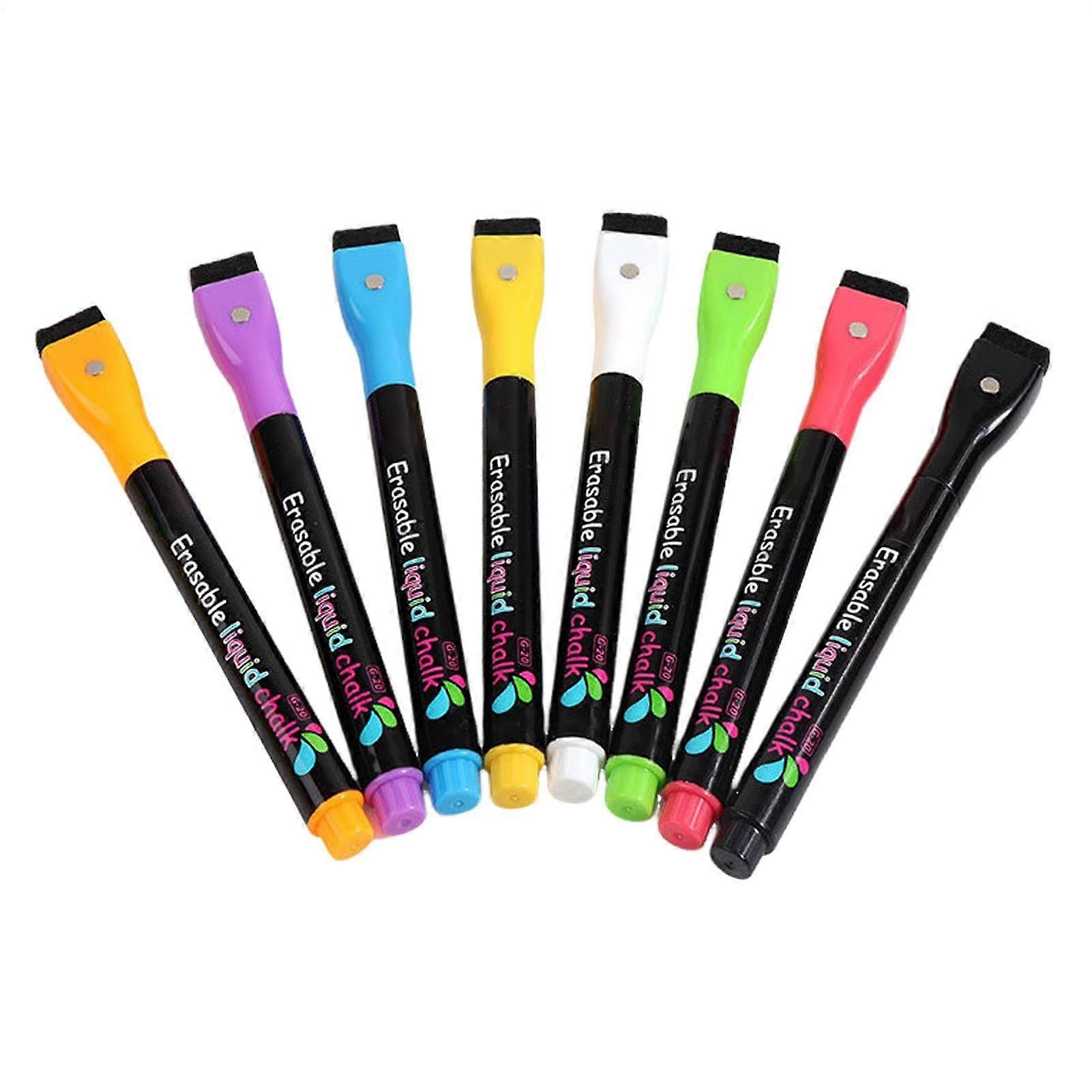 Glass Board Markers Erasable Pack of 8 Water-Soluble Fluorescent Fine Tip 1mm Dry Wipe Color Markers for LED Boards