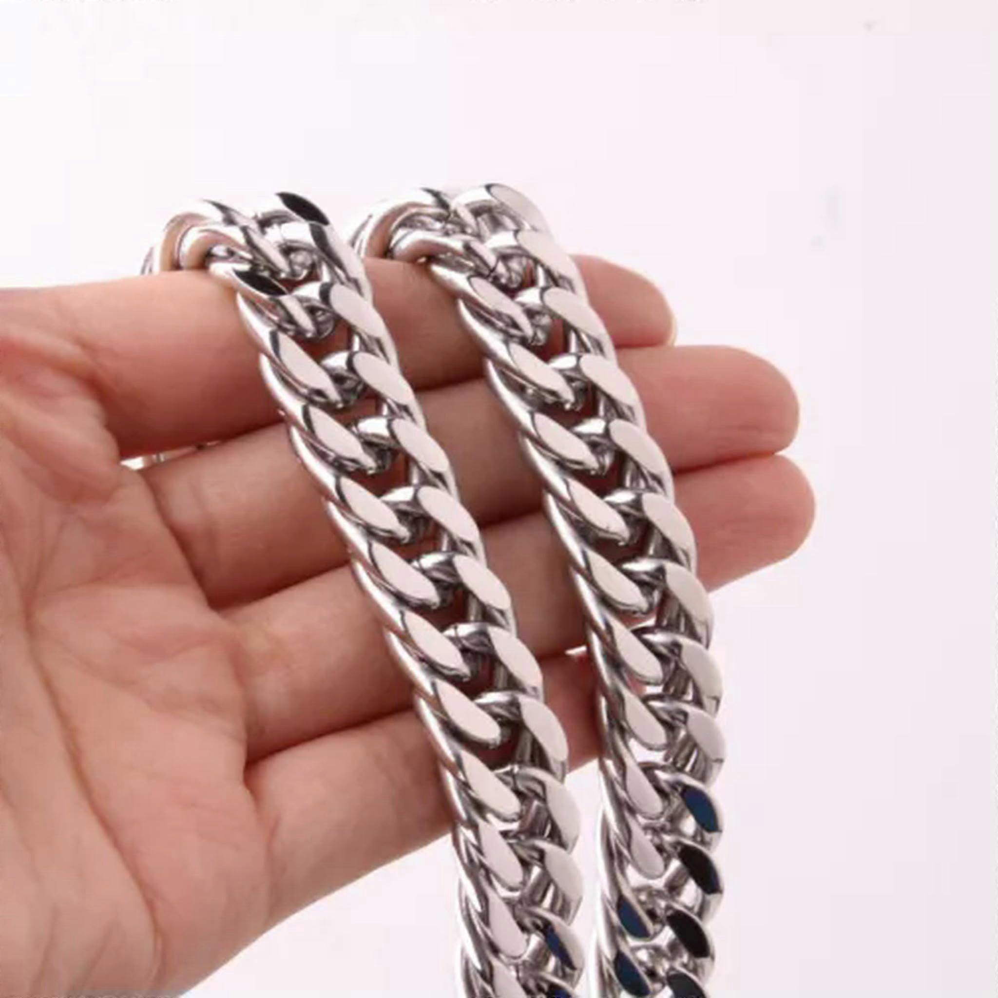 10/12/14/16/18 mmの重いメンズチェーン、ステンレス鋼、タンクチェーンまたはブレスレット、14 mm、9.5インチブレスレット。