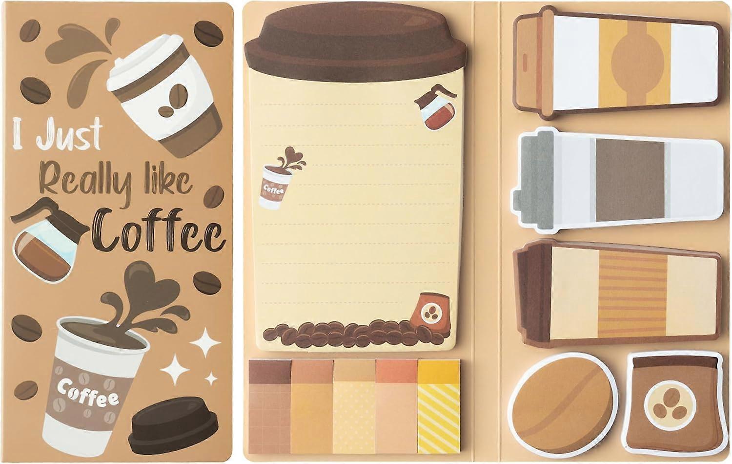Sticky Notes Set Cartoon Theme Cute Self Stick Notes Pad Gift, Self Adhesive Writing Memo Pages Sticky(Coffee)