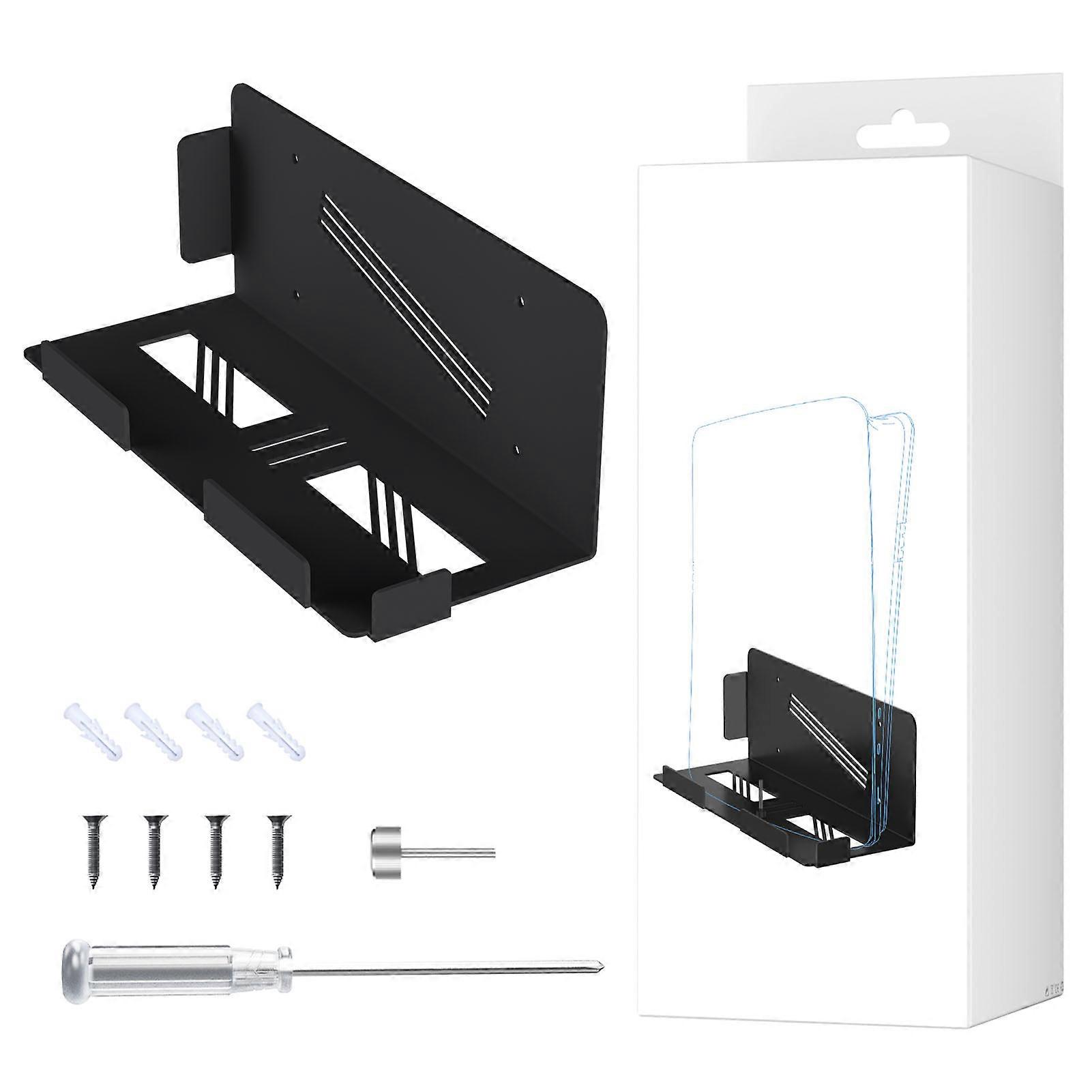 Black Floating Wall Mount Bracket for Gaming Console with Controller and Headphone Holder