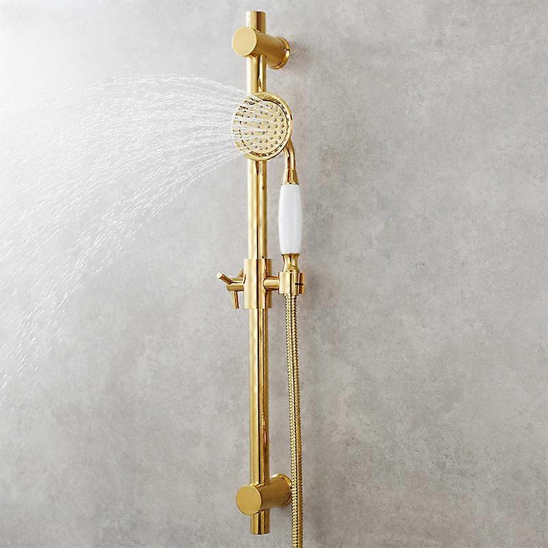 Gold Brass Wall Mounted Slide Bar with Adjustable Bracket and 1.5M Shower Hose Shower Slide Bar with Hand Shower