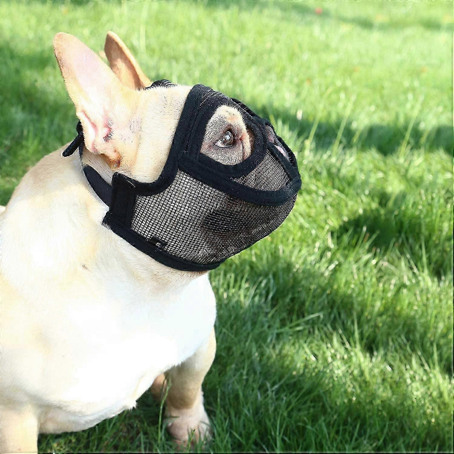 Bulldog Muzzle for Short Snout Dogs, Adjustable Mesh Dog Muzzle to Prevent Biting for Pekingese Shih-Tzu