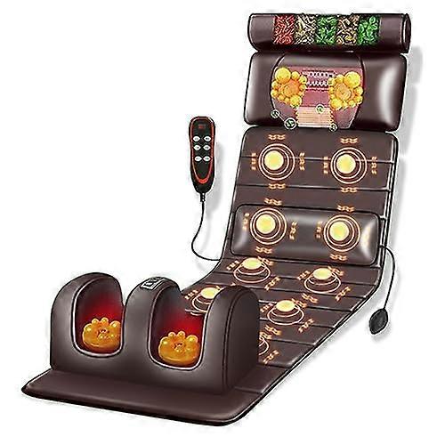 Massage mat with heat – Fullbody relaxation with 10 vibration nodes, adjustable cushions, and heating pad to relieve neck and back muscles, Brown