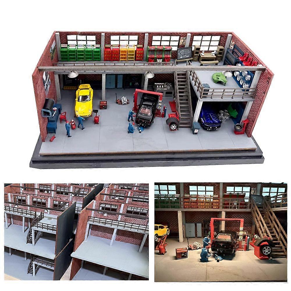 1/64 Diorama Model Car garage Repair Warehouse scene DIY Kit