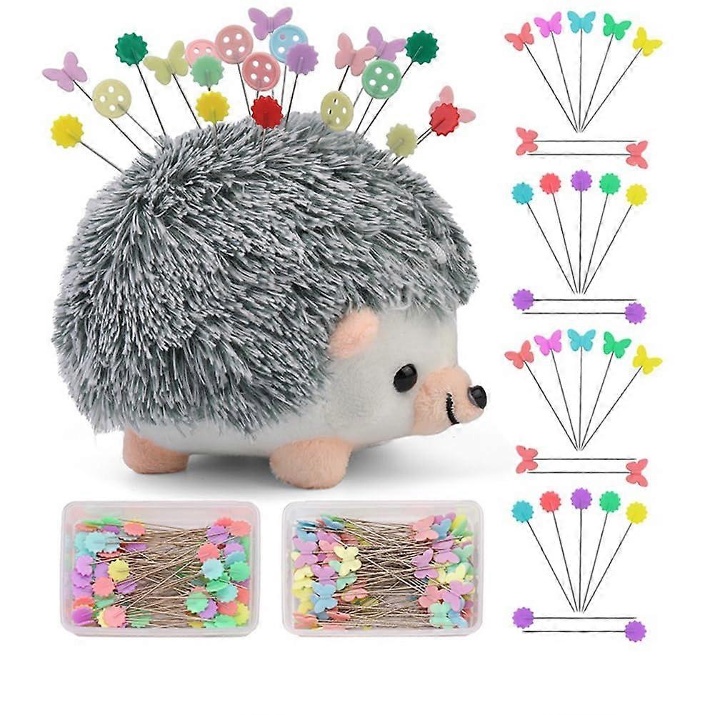 Needle cushion sewing kit in hedgehog shape with 200 colored pins